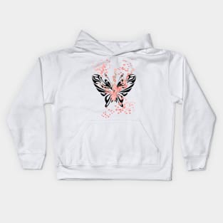 Butterfly and Sakura Design with Pink Splashes Kids Hoodie